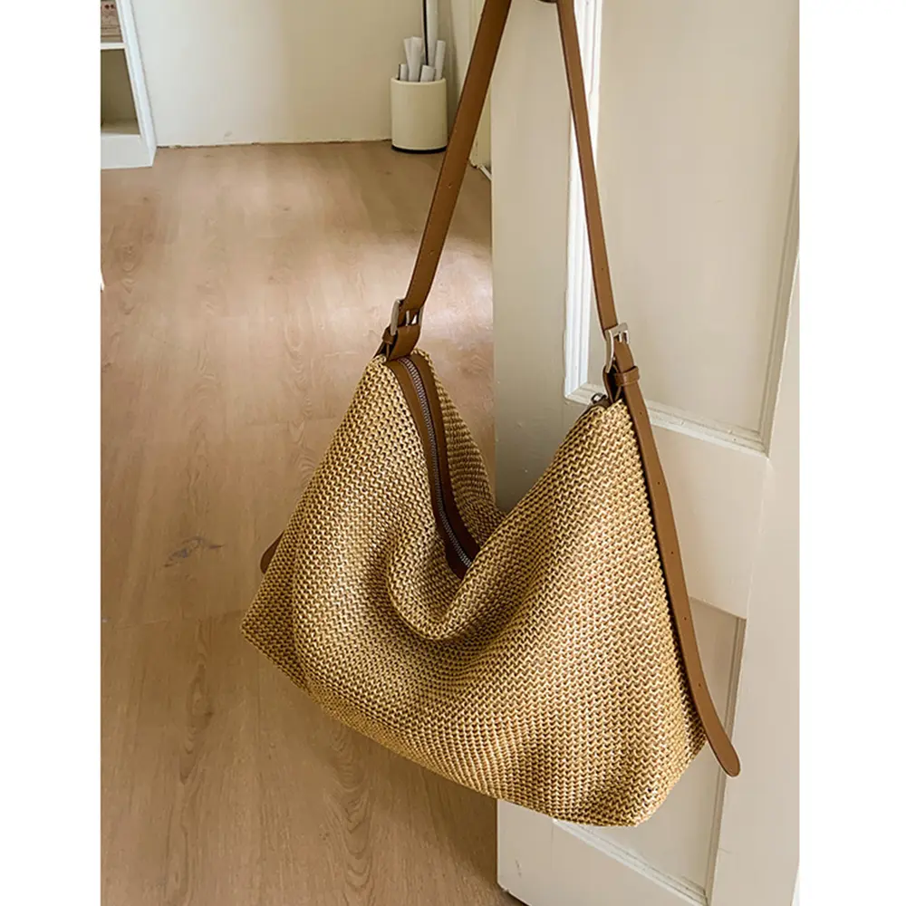 Summer Travel Beach Shoulder Bag Large Capacity Woven Crossbody Bags for Women Patchwork Straw Bag NEW Handbags Shopper Purses