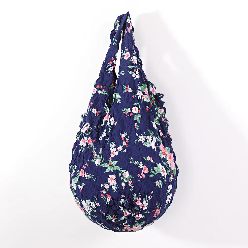 Flower Printed High Elasticity Tote Bag Magic Ruched Shoulder Bag Bubble Wrist Bags for Women Handbags Mini Fold Shopper Purses
