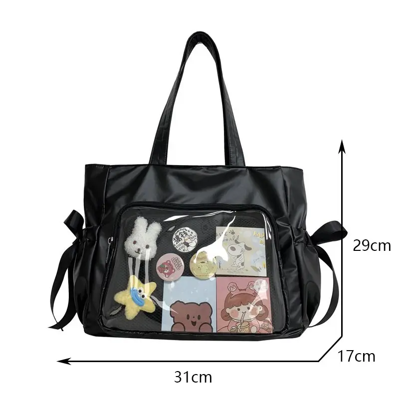 Y2K Cute Bow Ita Bag Women Transparent Shoulder Bag Nylon Pleated Korean Style Fashion Tote Bag Large Capacity Female Handbag
