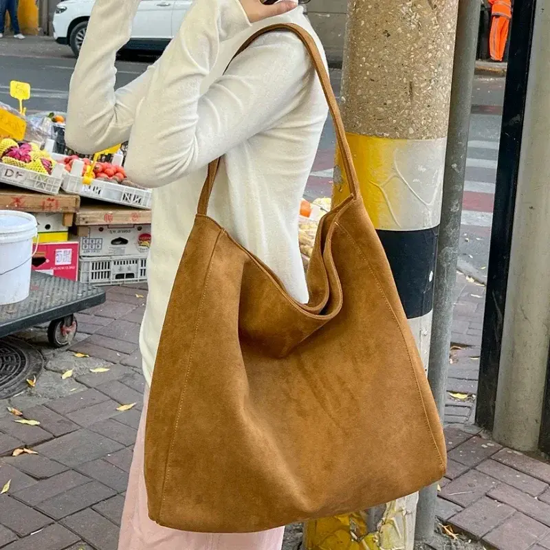 Women Underarm Bag Fashion Tweed Fabric Large Capacity Shoulder Bag Casual Handbag for Daily Office Use Solid Color Handbag
