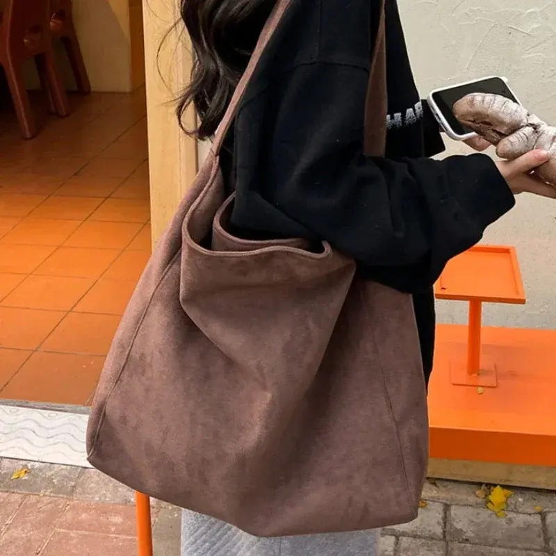 Women Underarm Bag Fashion Tweed Fabric Large Capacity Shoulder Bag Casual Handbag for Daily Office Use Solid Color Handbag