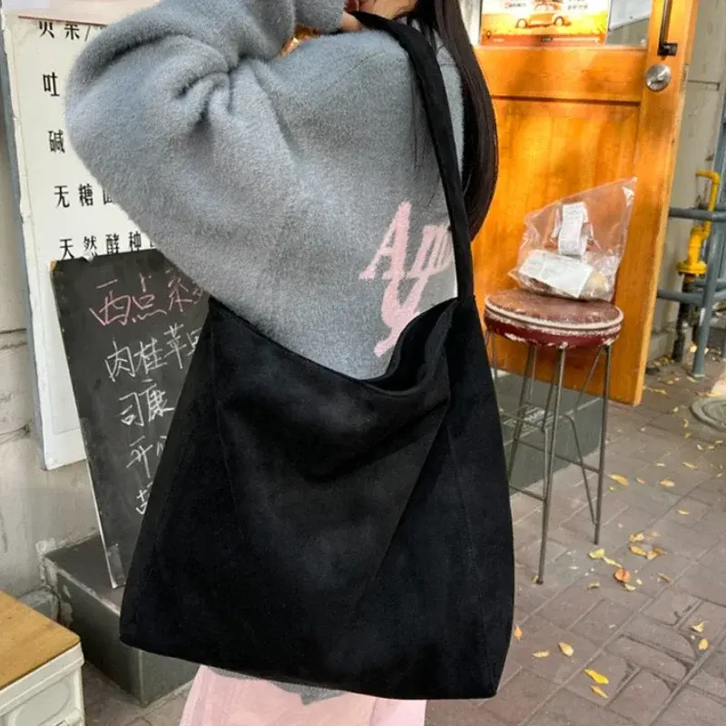 Women Underarm Bag Fashion Tweed Fabric Large Capacity Shoulder Bag Casual Handbag for Daily Office Use Solid Color Handbag