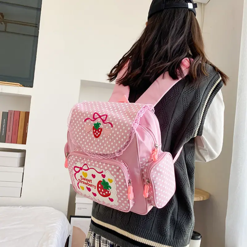 Pink Girl Embroidery Strawberry Children's Schoolbag Student Birthday Gift 2025 New Japanese Cartoon Pink Backpack Book Bags