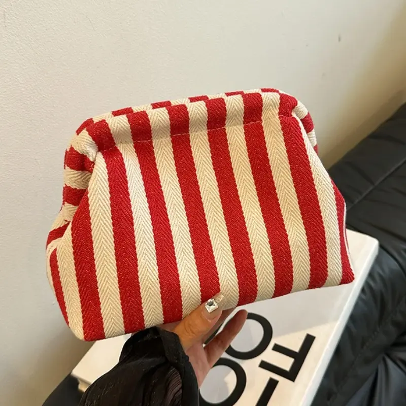 Simple Style Colorblock Striped Women's Handbag Lightweight Casual Woven Crochet Beach Clutch Bag 2025 Dumpling Ladies Handbags