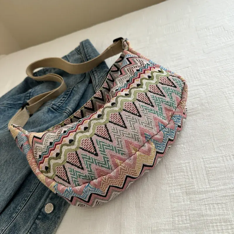 Wave Pattern Design Crossbody Bag for Women New Large Capacity Canvas Shoulder Bag Versatile College Students Dumplings Bag