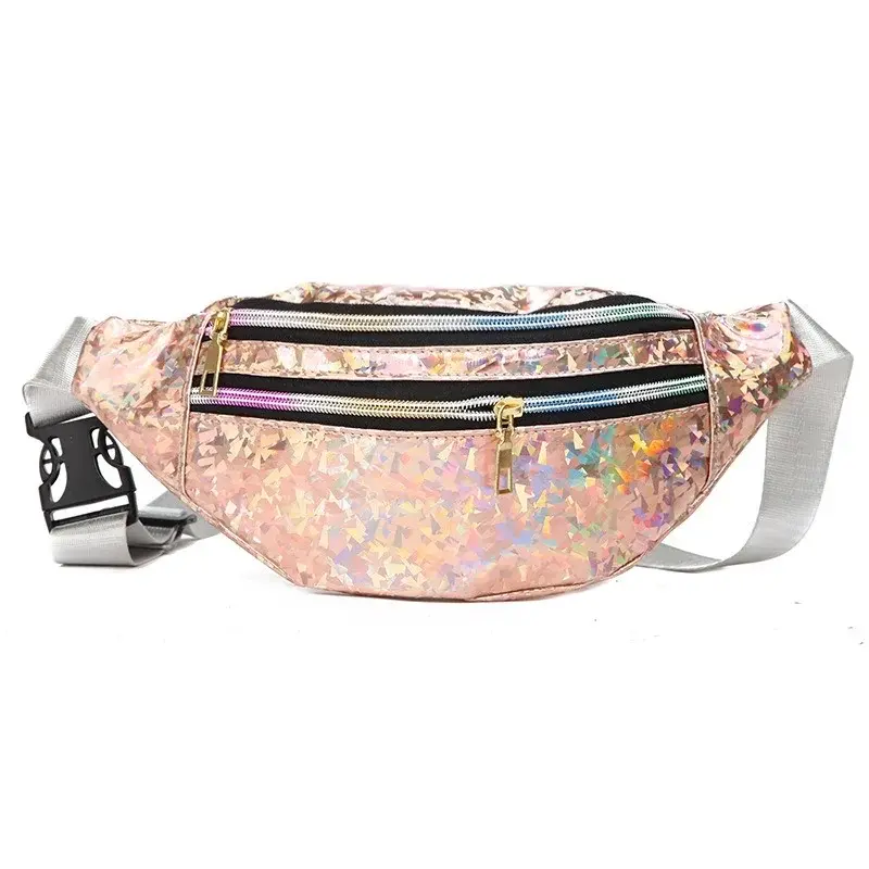 New Holographic Fanny Pack Hologram Waist Bag Laser PU Beach Travel Banana Hip Bum Zip Women Purse Belt Bags Girl Chest Bags