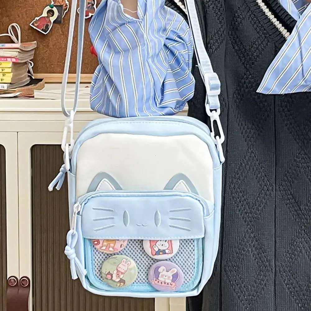 Harajuku Mini Women Ita Bags Women Casual Nylon Cartoon Cat Embroidered Daily Subculture DIY Badge Bag Female Bolso Mujer