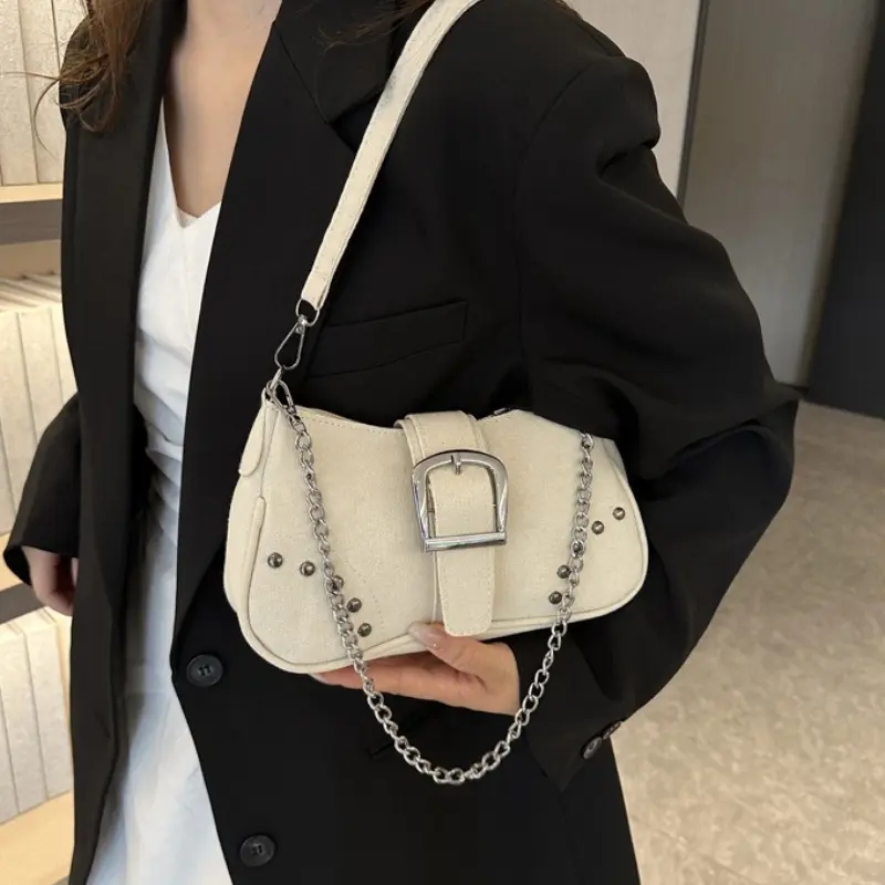 Retro Cool Girls Underarm Bag Y2K Fashion Trend Women's Handbags Canvas Chain Shoulder Bag Casual Texture Ladies Crossbody Bag
