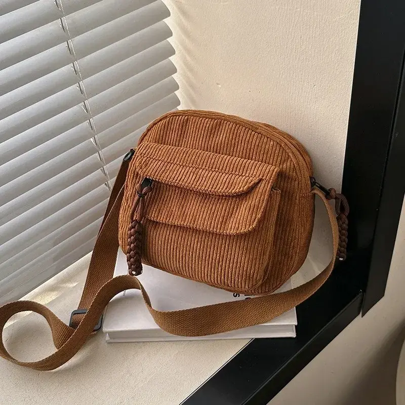 Korean Harajuku Messenger Bags Corduroy Women's Small Shoulder Bag Teenager Girl Crossbody Bag Cute Tote Student Shoulder Bag