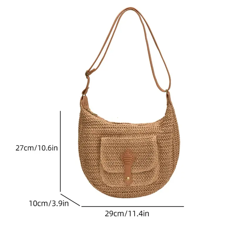 New Fashionable Straw Bag Shoulder Bag New Trendy Shoulder Crossbody Bags Women's Versatile Straw Saddle Bag Summer Clutch Purse