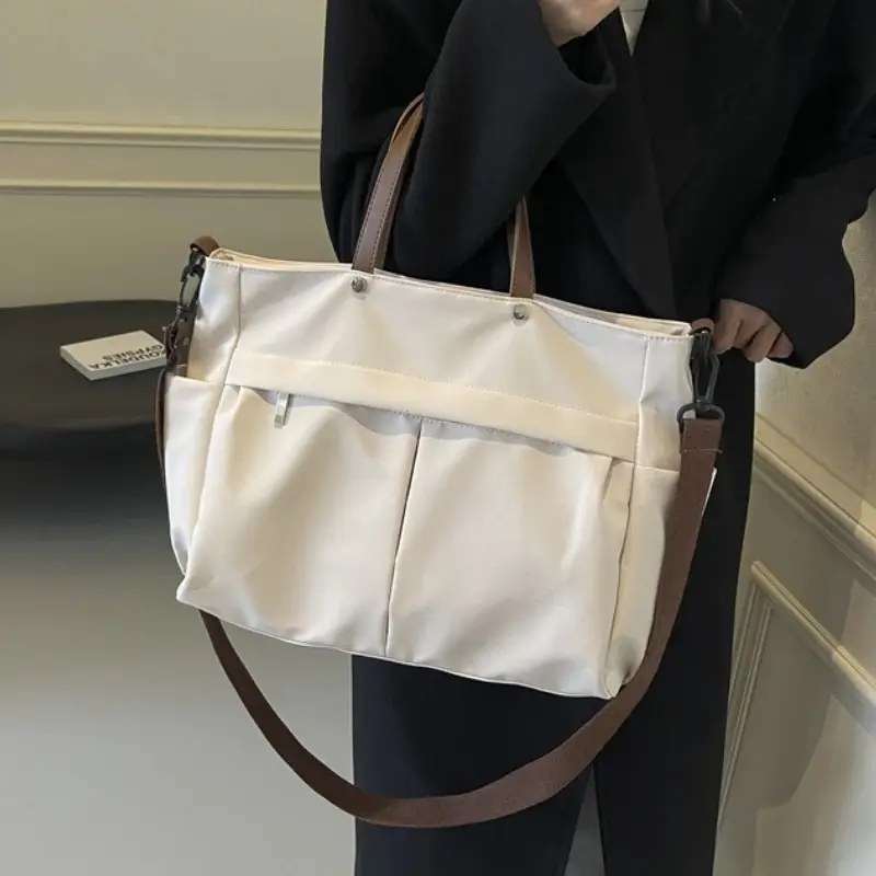 Designer Women's Tote Bag Spacious Nylon Handbag Multiple Pocket Large Capacity Commuting Shoulder Bag Lightweight Shopping