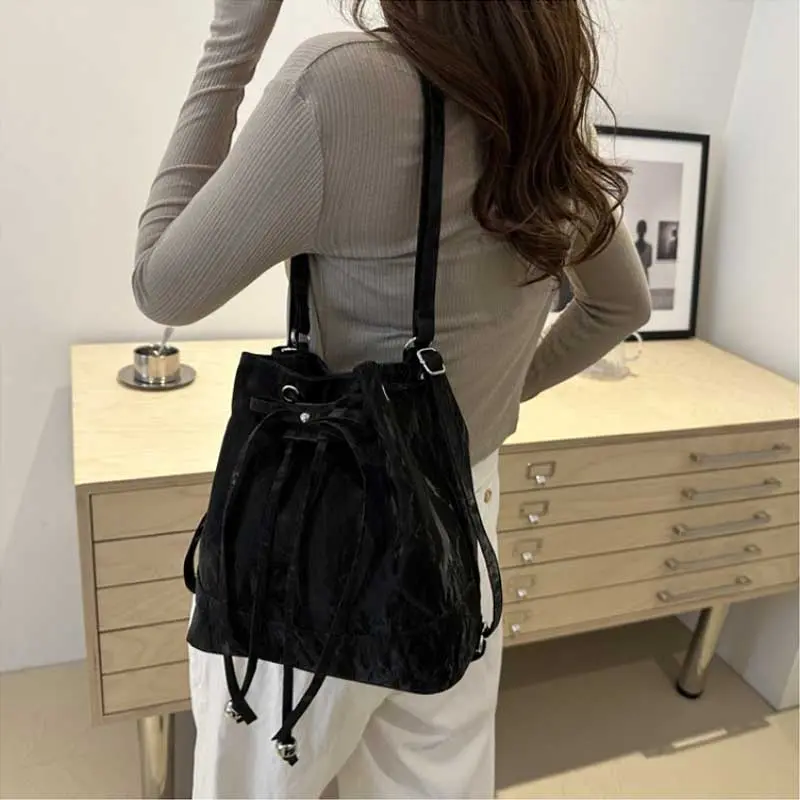 Trend Women's Crossbody Bucket Bag String Design High Quality S Size Versatile Autumn Fashion Korean Leisure Handbag Backpacks