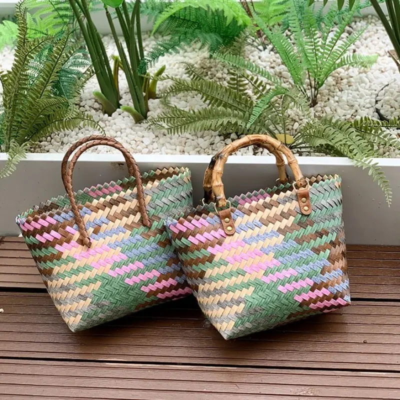 Retro Imitation Rattan Woven Bag Women's Boho Handbag Summer Beach Large Capacity Shoulder Bag 2024 New Fashion Женская Сумочка