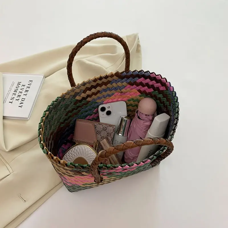Retro Imitation Rattan Woven Bag Women's Boho Handbag Summer Beach Large Capacity Shoulder Bag 2024 New Fashion Женская Сумочка