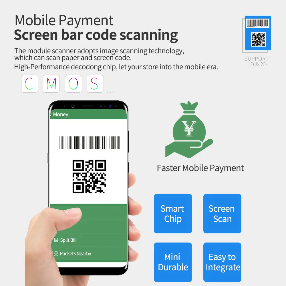 Embedded Barcode Scanner Self-Induction 1D/2D/QR Bar Code Reader Module USB Scanner for Gate Machine Tickets Checking Mobile Pay