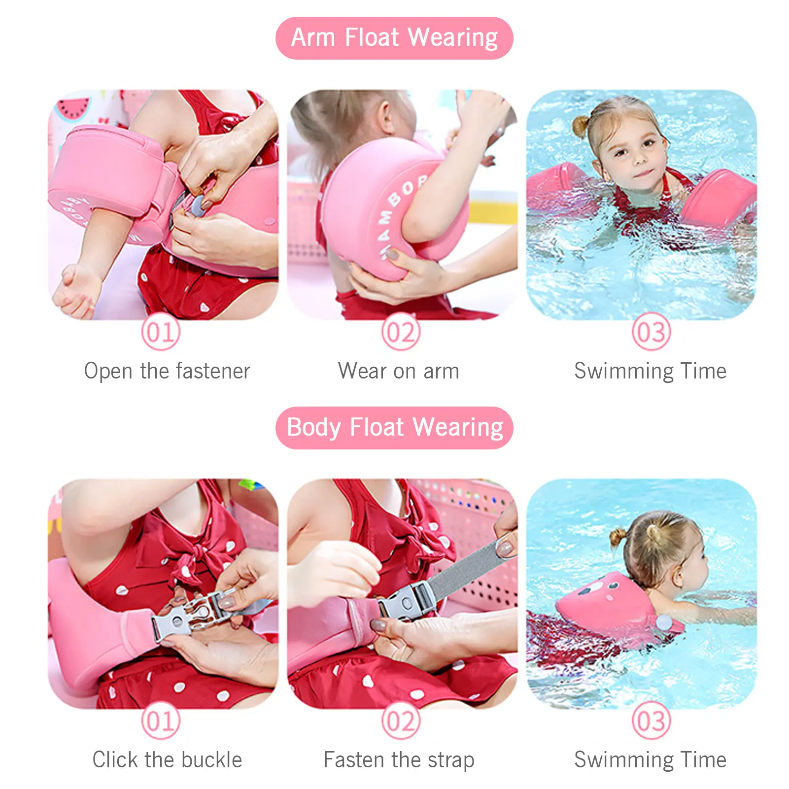 Kids Swimming Arm Rings Portable Non-Inflatable Floating Circle Sleeves Pool Buoy Armbands Swimming Equipment for 3-6 Years Baby