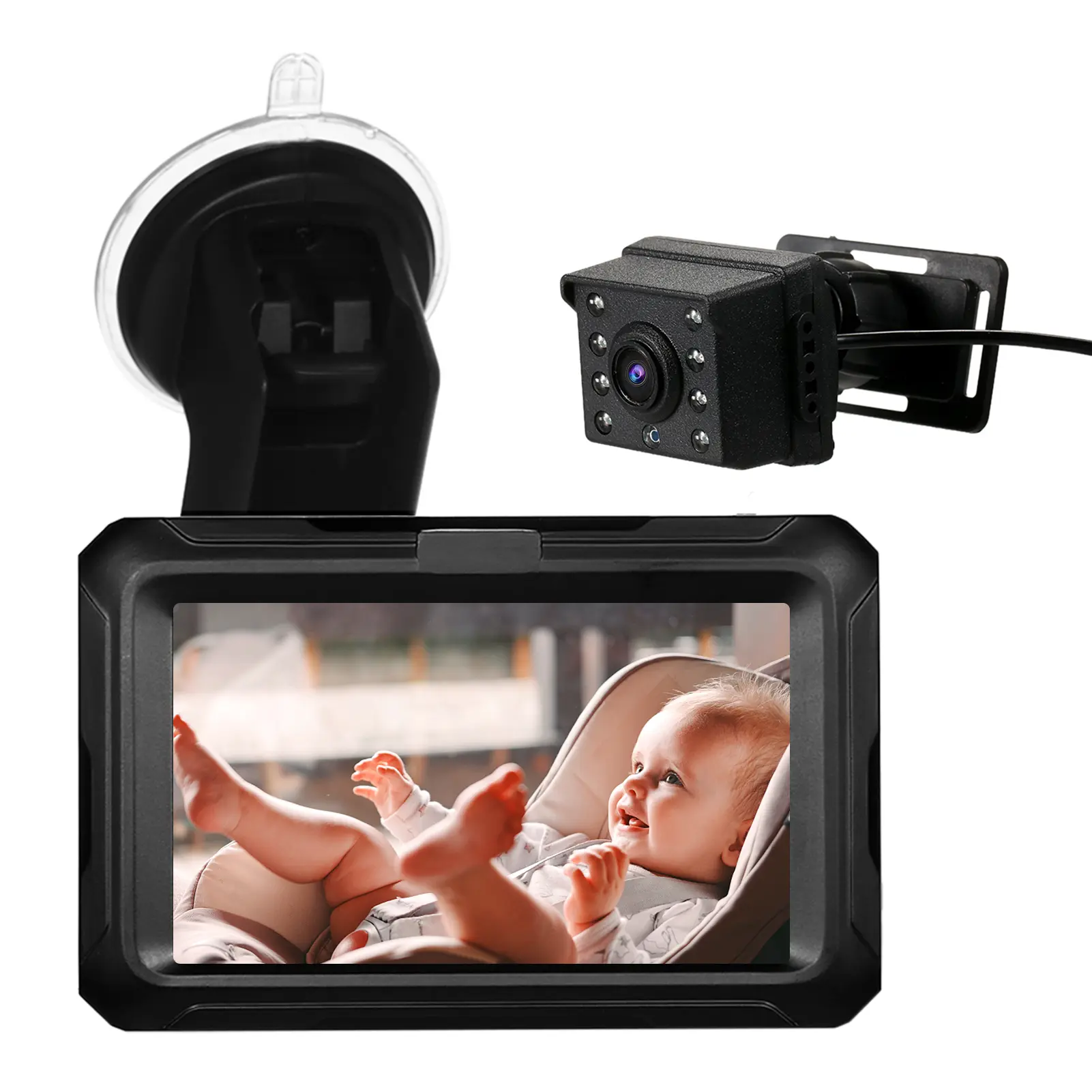 Baby Car Mirror1080P Baby Monitor with Camera Baby Car Mirror with 4.3'' IPS Screen Night Vision Function Adjustable Wide