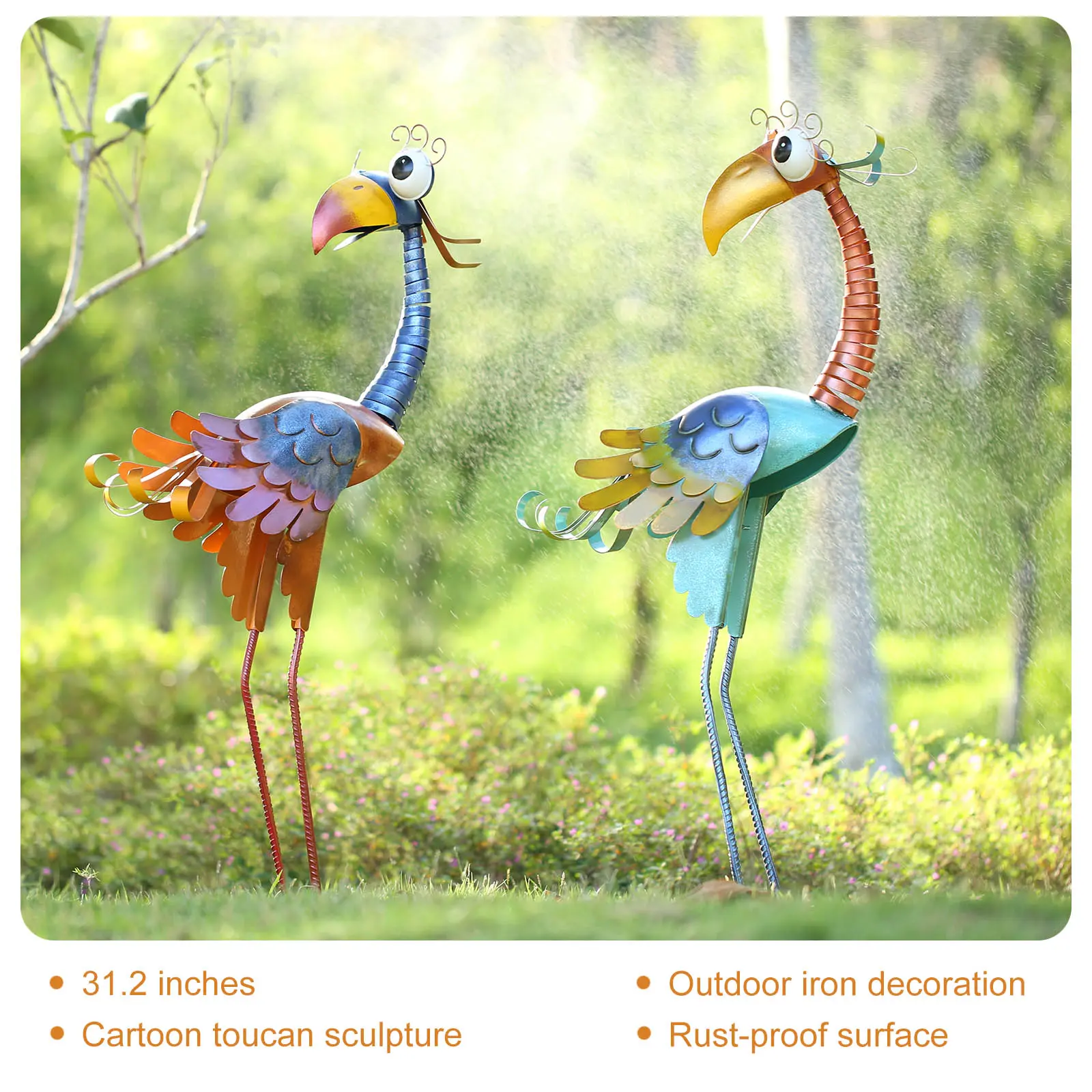 Tooarts Toucan Sculpture, Iron Bird Sculpture, Garden Decoration, Standing Animal Ornament, Artwork for Backyard Patio Lawn