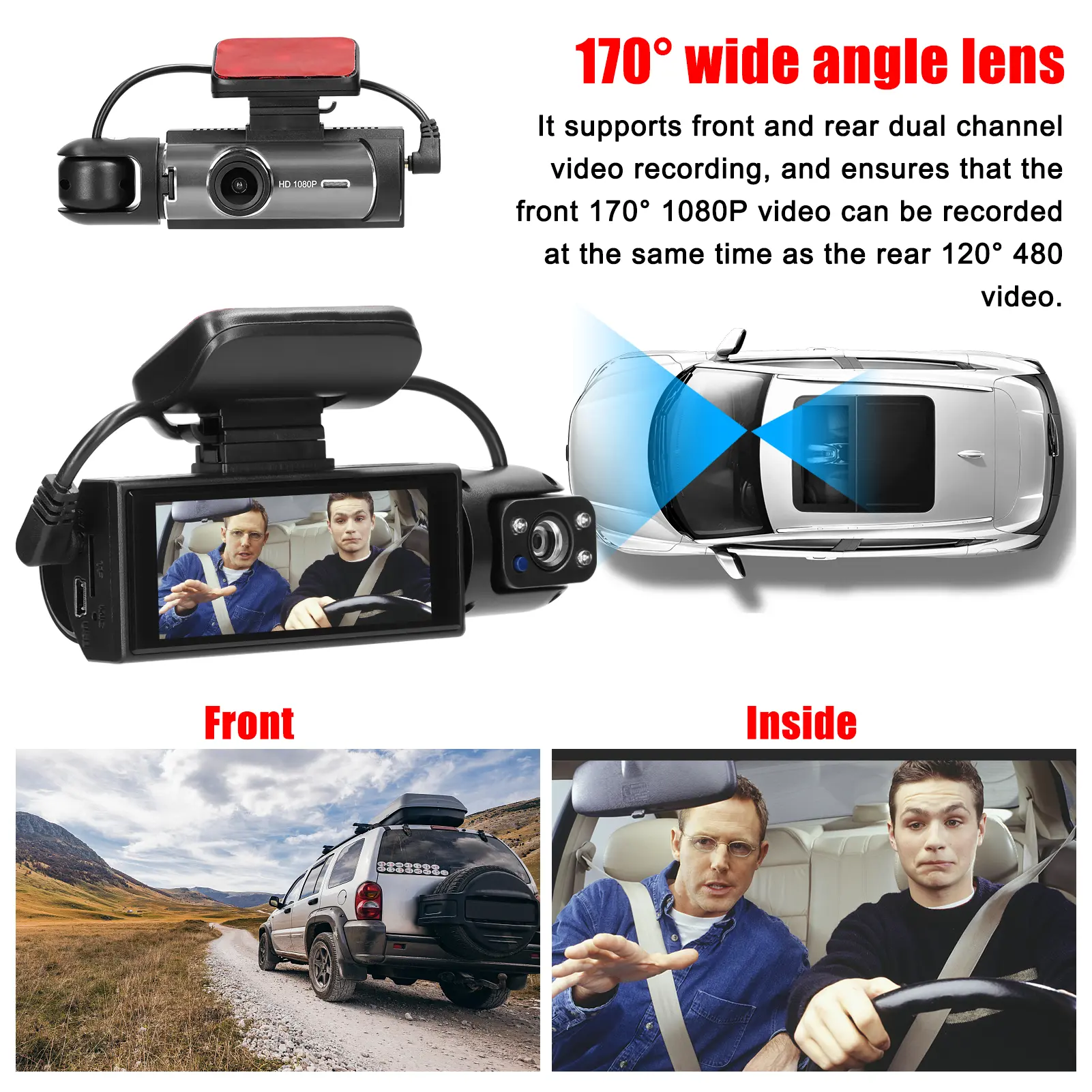 Multi-language Dual Lens Car Video Recorder Auto Dash Cam Car Camera Recorder Night Viewing Motion Detection DVR 170 Degree