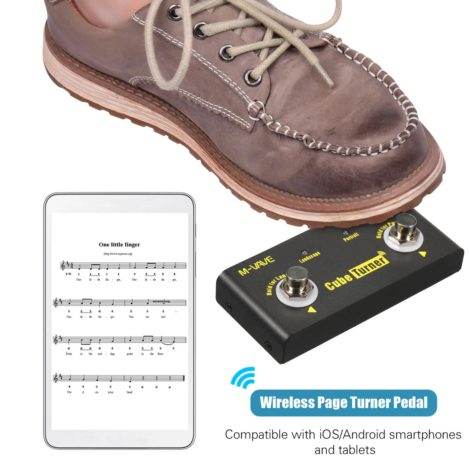 M-VAVE Cube Turner Wireless Page Turner Pedal Rechargeable Music Sheet Turner Supports Looper Compatible with Android iOS