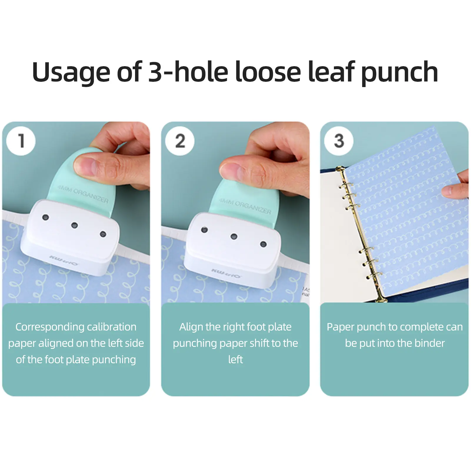 Loose Leaf Hole Punch Daily Planner Adjustable 3 Hole Paper Puncher for A5 A6 A7 Size 8 Sheet Capacity Notebooks Scrapbooking