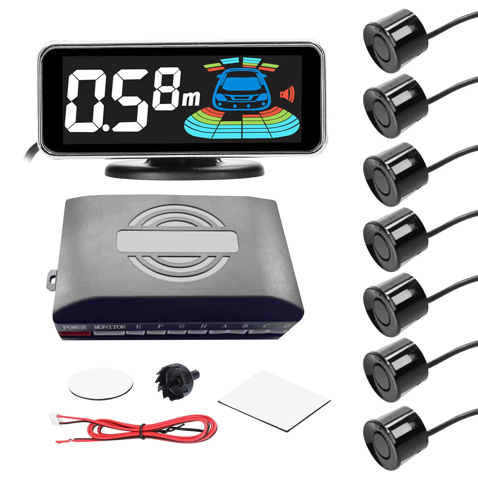 Car Parking Sensor Rear Reversing Radars System with 8 Parking Sensors Distance Detection LCD Distance Display Sound Warning