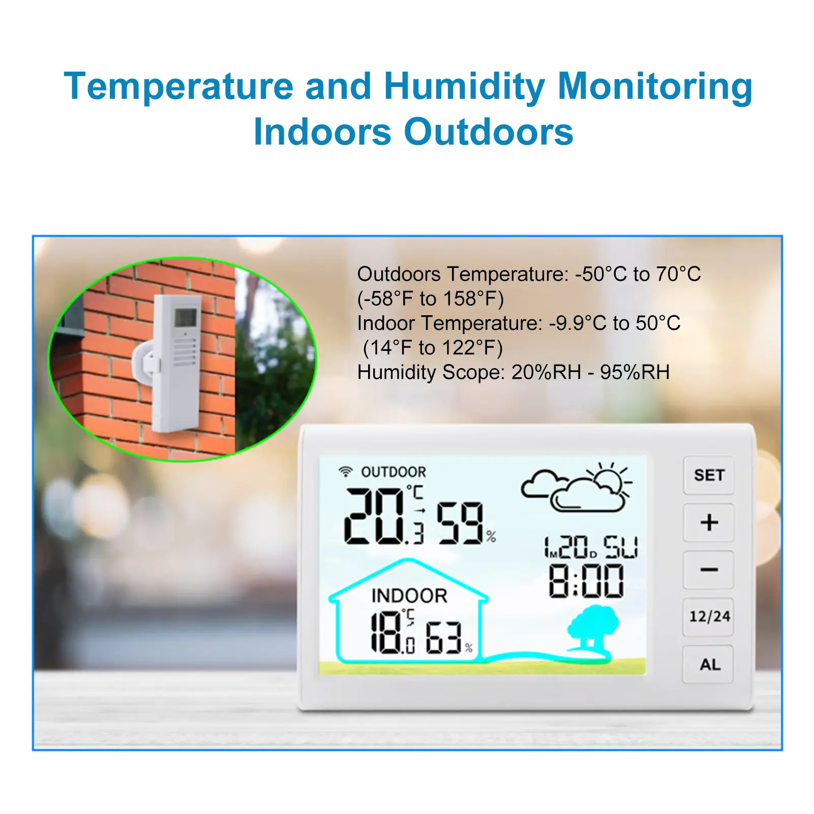Wireless Weather Station Indoors Outdoors Temperature Display Clock Alarm Adjustable Backlight Digital Weather Forecast Station