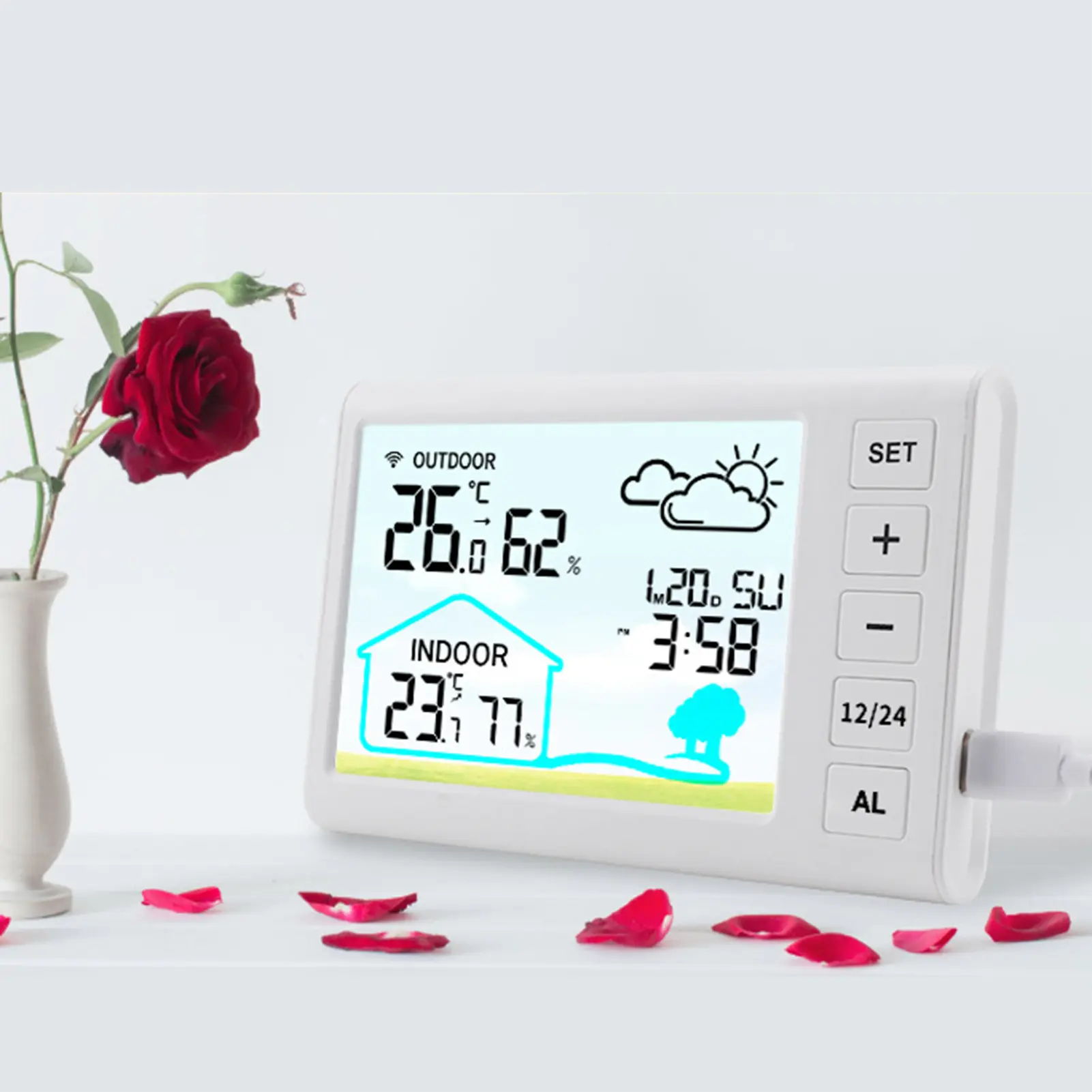 Wireless Weather Station Indoors Outdoors Temperature Display Clock Alarm Adjustable Backlight Digital Weather Forecast Station