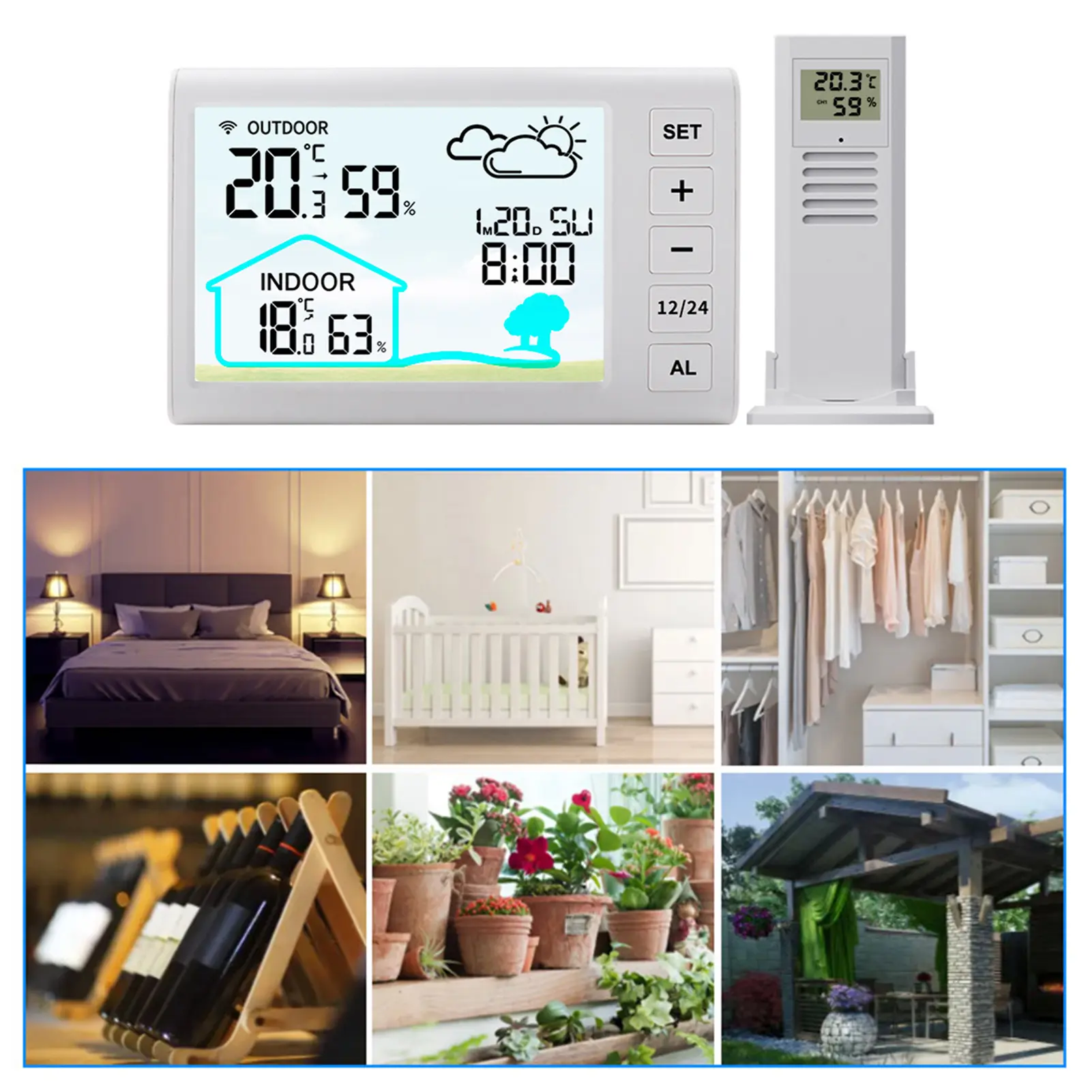 Wireless Weather Station Indoors Outdoors Temperature Display Clock Alarm Adjustable Backlight Digital Weather Forecast Station
