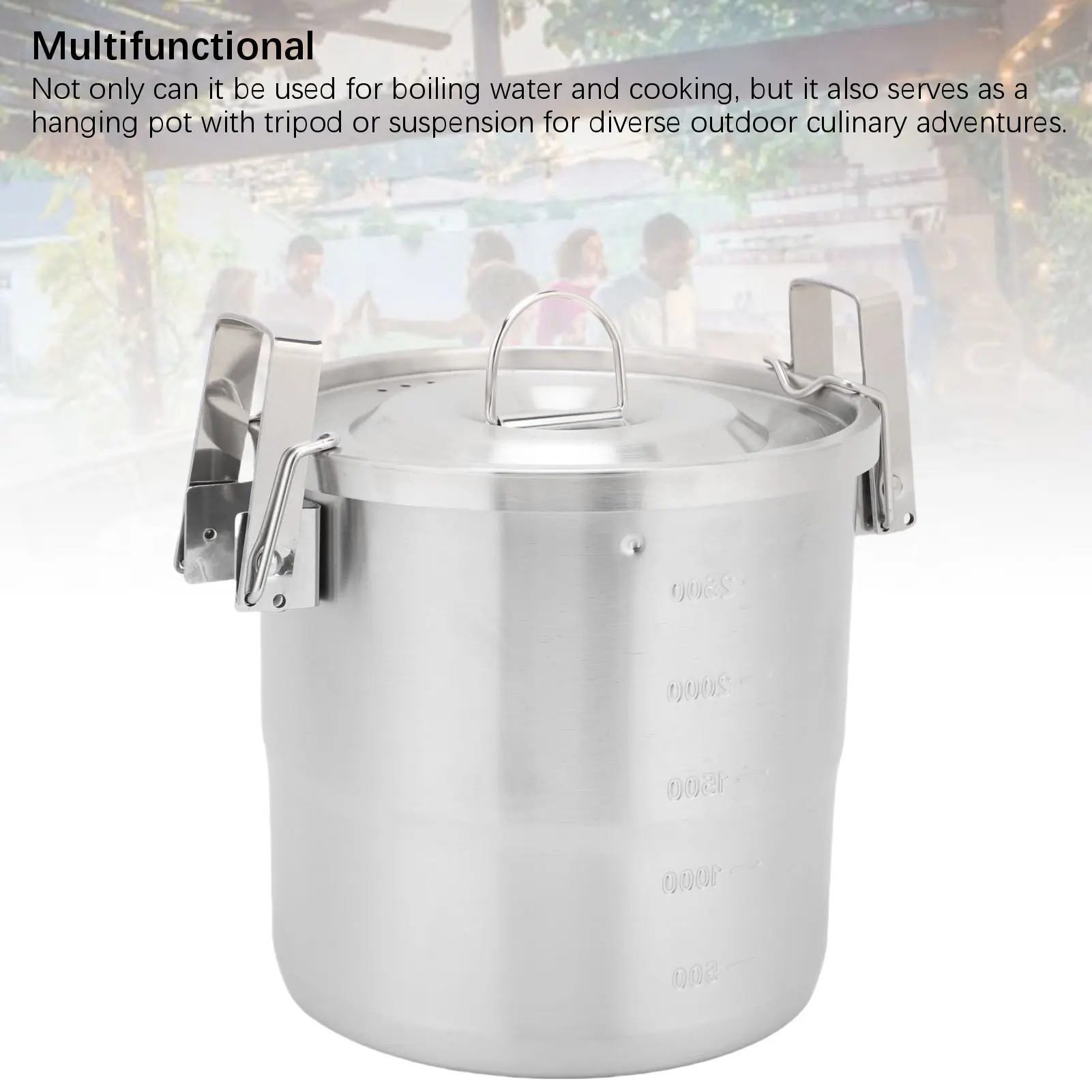 Camping Cooking Pot 304 Stainless Steel Portable Metal Rice Cooker Camping Cookware for Outdoor Hiking Metal Camping Food Bowl