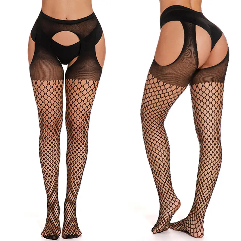 New Sexy Garters Stockings Women Crothless Tights Sexy Lingerie Hollow Out Pantyhose Sex Accessories  Erotic High Socks Hot Set