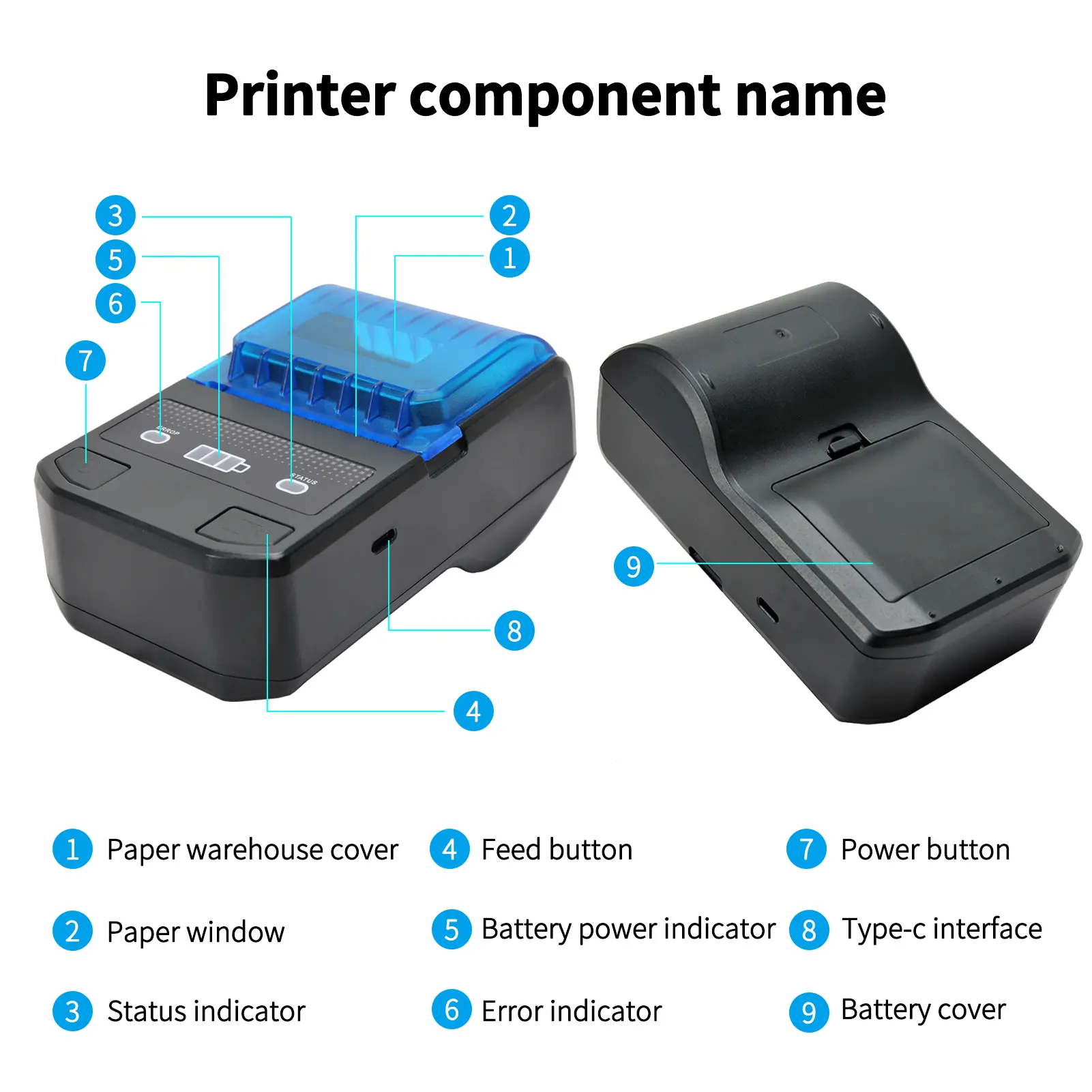58mm Thermal Label Maker Wireless BT Mini Label Printer Barcode Printer Rechargeable Battery Compatible with Android iOS Windows