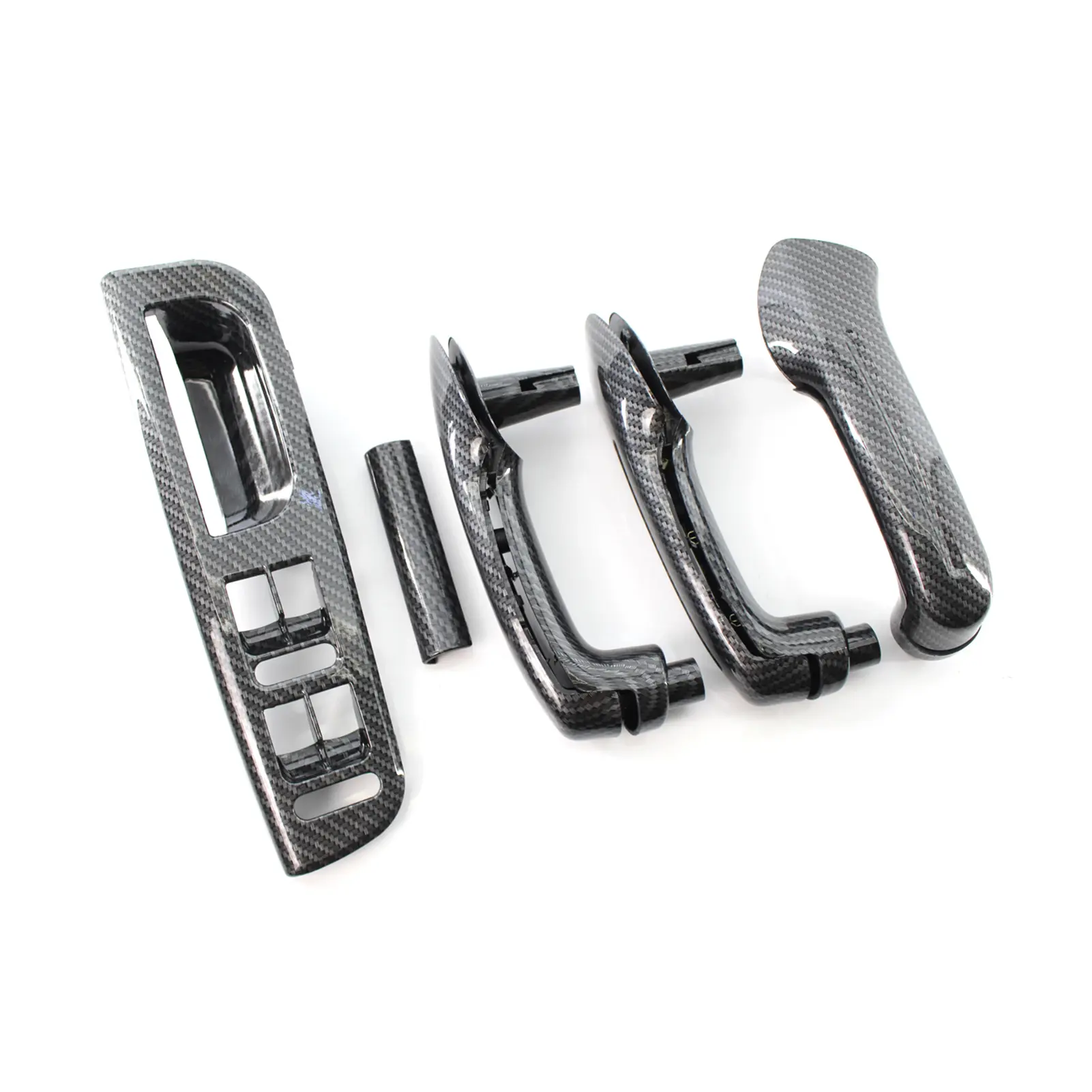 Car Carbon Grain Master Window Switch Control Panel Trim Bezel +3 Interior Door Grab Handle Set for VW Jetta Golf MK4 1999-2004