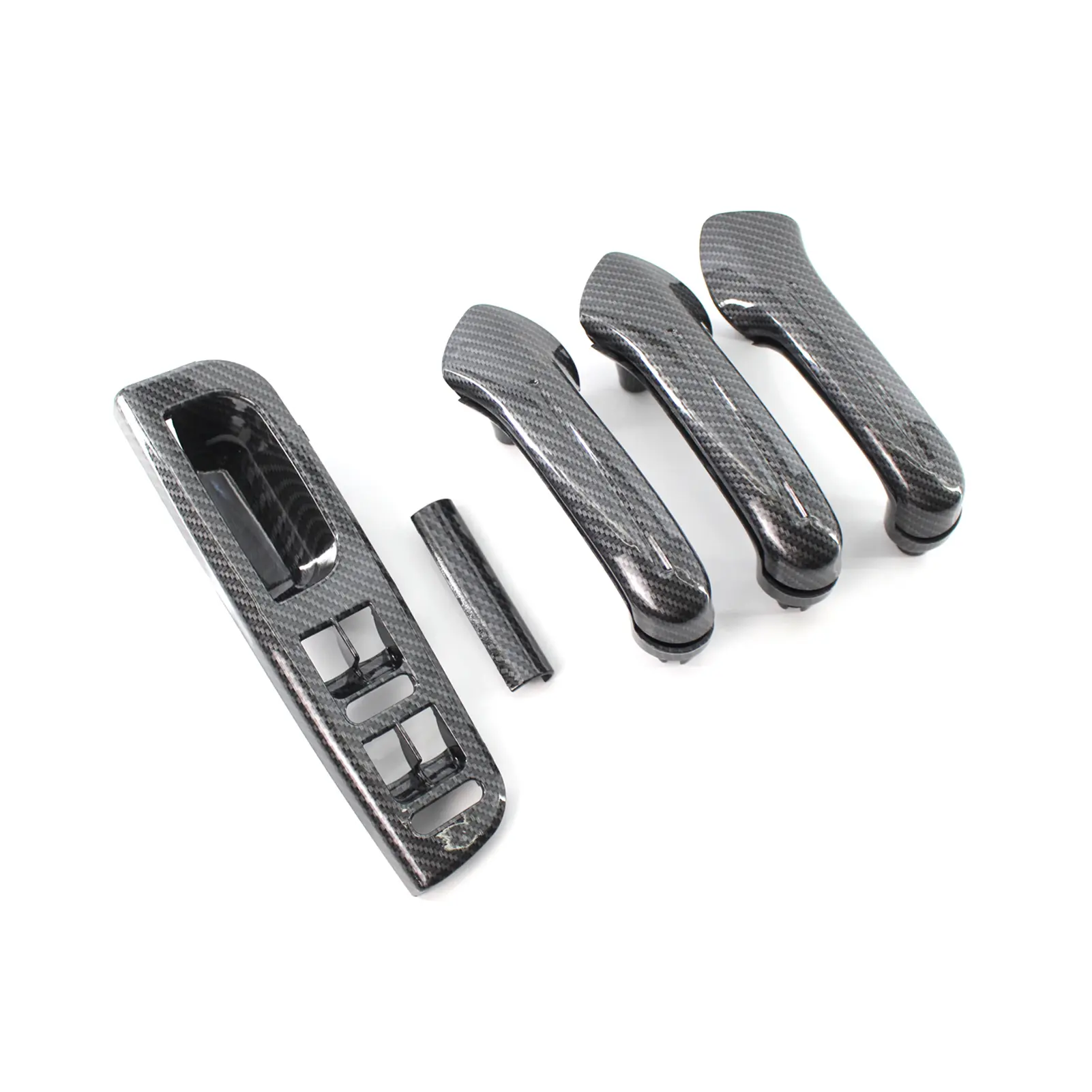 Car Carbon Grain Master Window Switch Control Panel Trim Bezel +3 Interior Door Grab Handle Set for VW Jetta Golf MK4 1999-2004