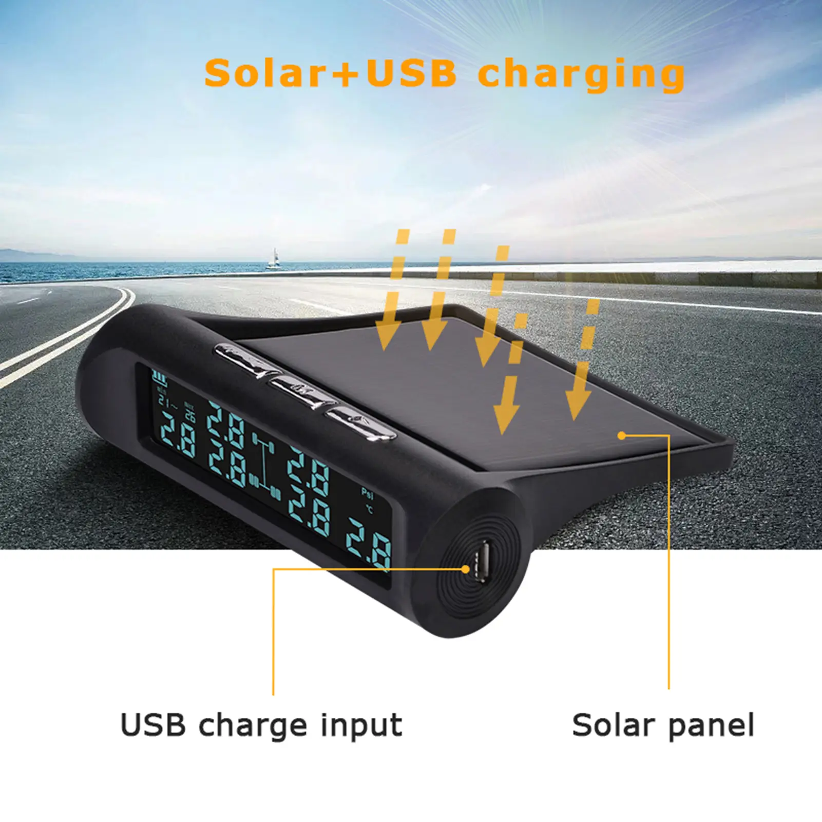 Tire Pressure Monitoring System, Solar Powered 6-Wheel Freight Vehicle Tire Pressure Monitor System for Truck, RV, Bus