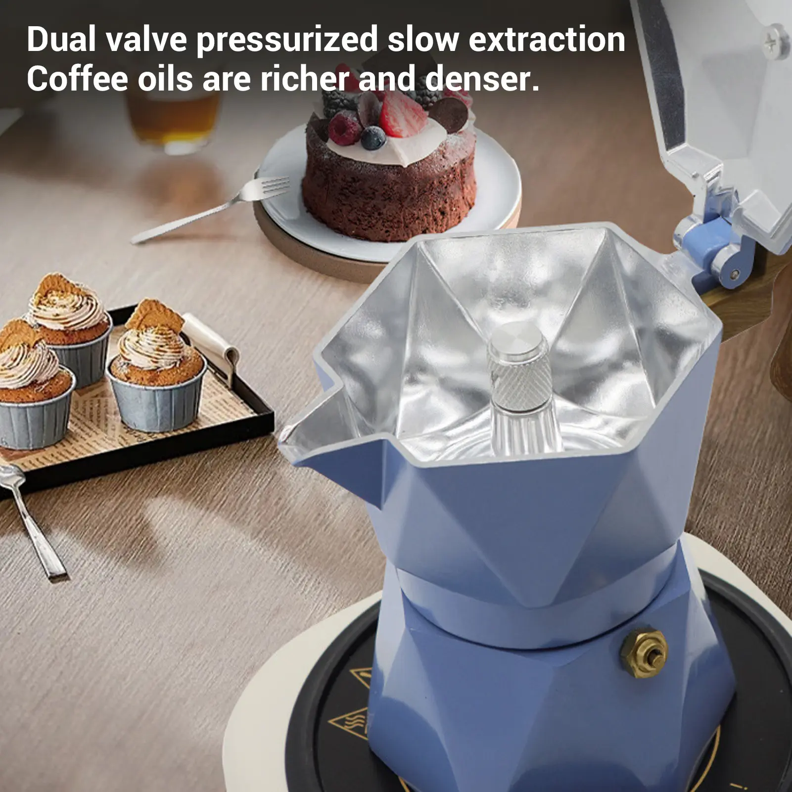 Stovetop Coffee Maker Portable Anti Scald Dual Valve Anodized 2 Cup Italian Coffee Maker Aluminum with Handle for Camping