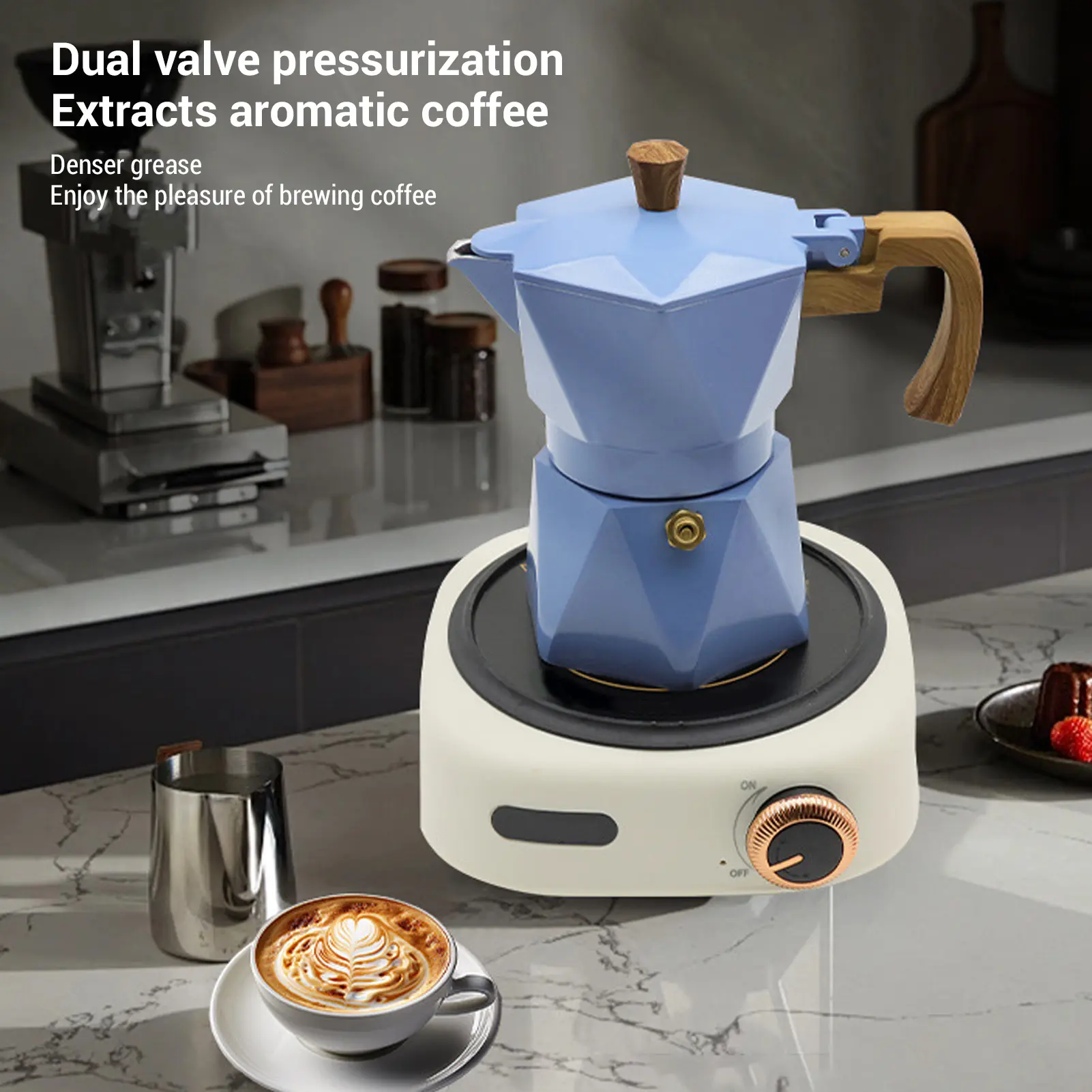 Stovetop Coffee Maker Portable Anti Scald Dual Valve Anodized 2 Cup Italian Coffee Maker Aluminum with Handle for Camping