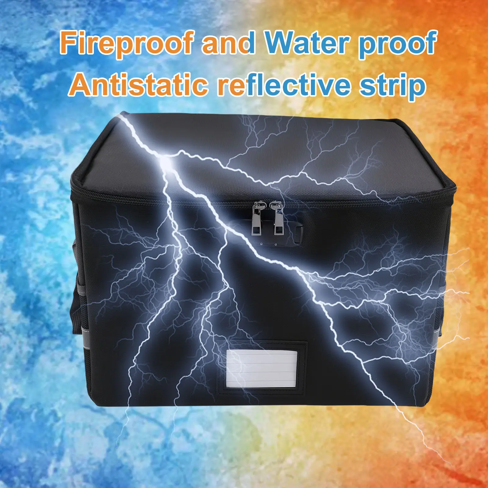 Filing Box Fireproof Document Box Water Proof Antistatic Reflective Stripe Portable File Box with Lock for CD DVD USB Photos