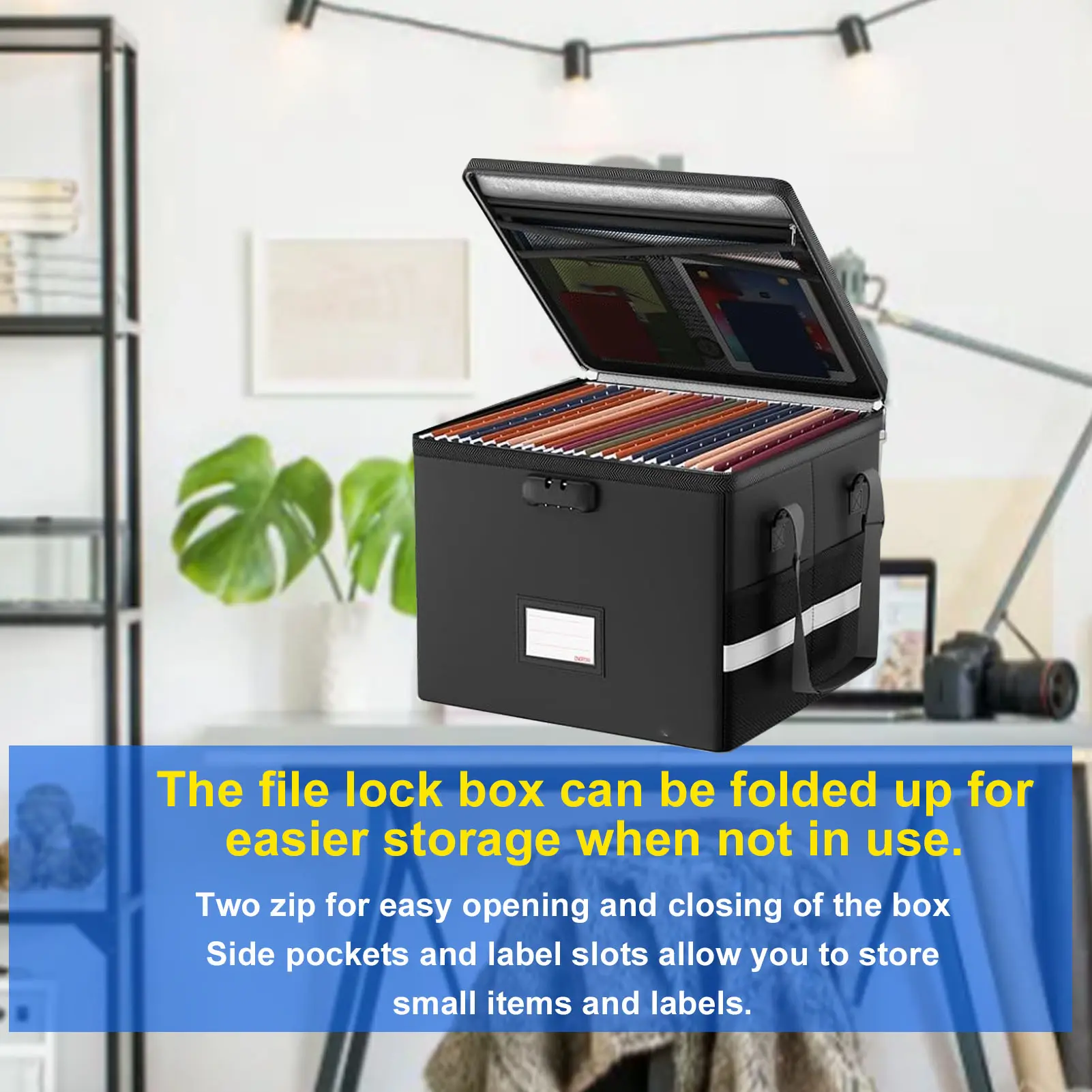 Filing Box Fireproof Document Box Water Proof Antistatic Reflective Stripe Portable File Box with Lock for CD DVD USB Photos