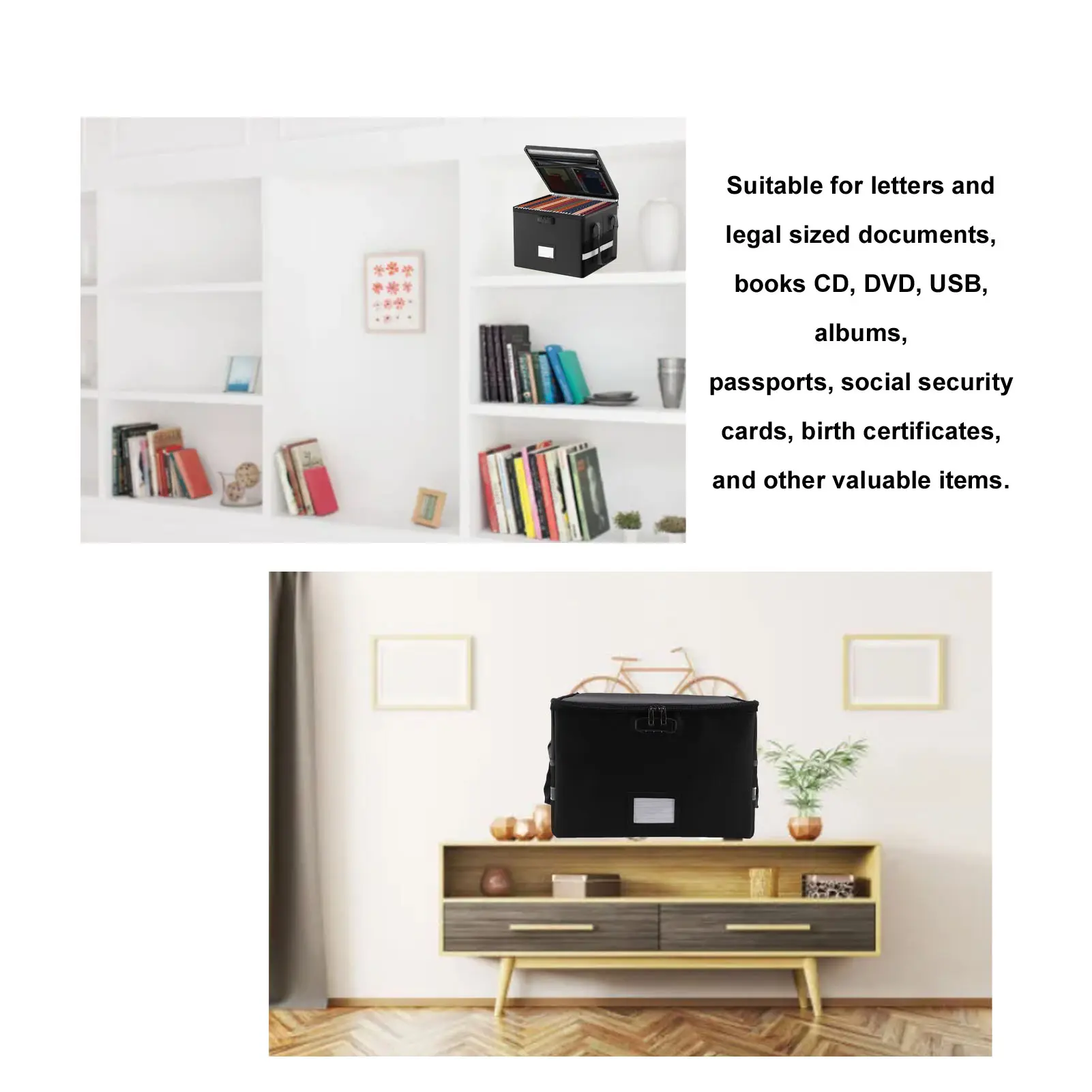 Filing Box Fireproof Document Box Water Proof Antistatic Reflective Stripe Portable File Box with Lock for CD DVD USB Photos