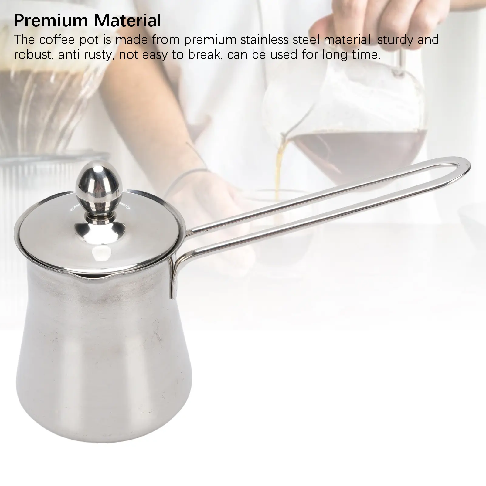 Turkish Coffee Pot 15floz Stainless Steel Milk Butter Warmer Pot Stovetop Chocolate Melting Pan Stainless Steel Coffee Pot