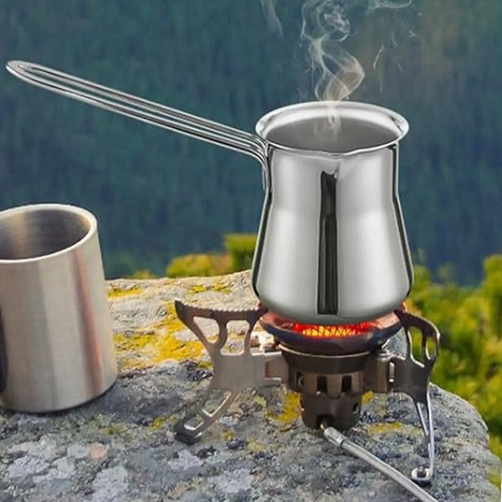 Turkish Coffee Pot 15floz Stainless Steel Milk Butter Warmer Pot Stovetop Chocolate Melting Pan Stainless Steel Coffee Pot