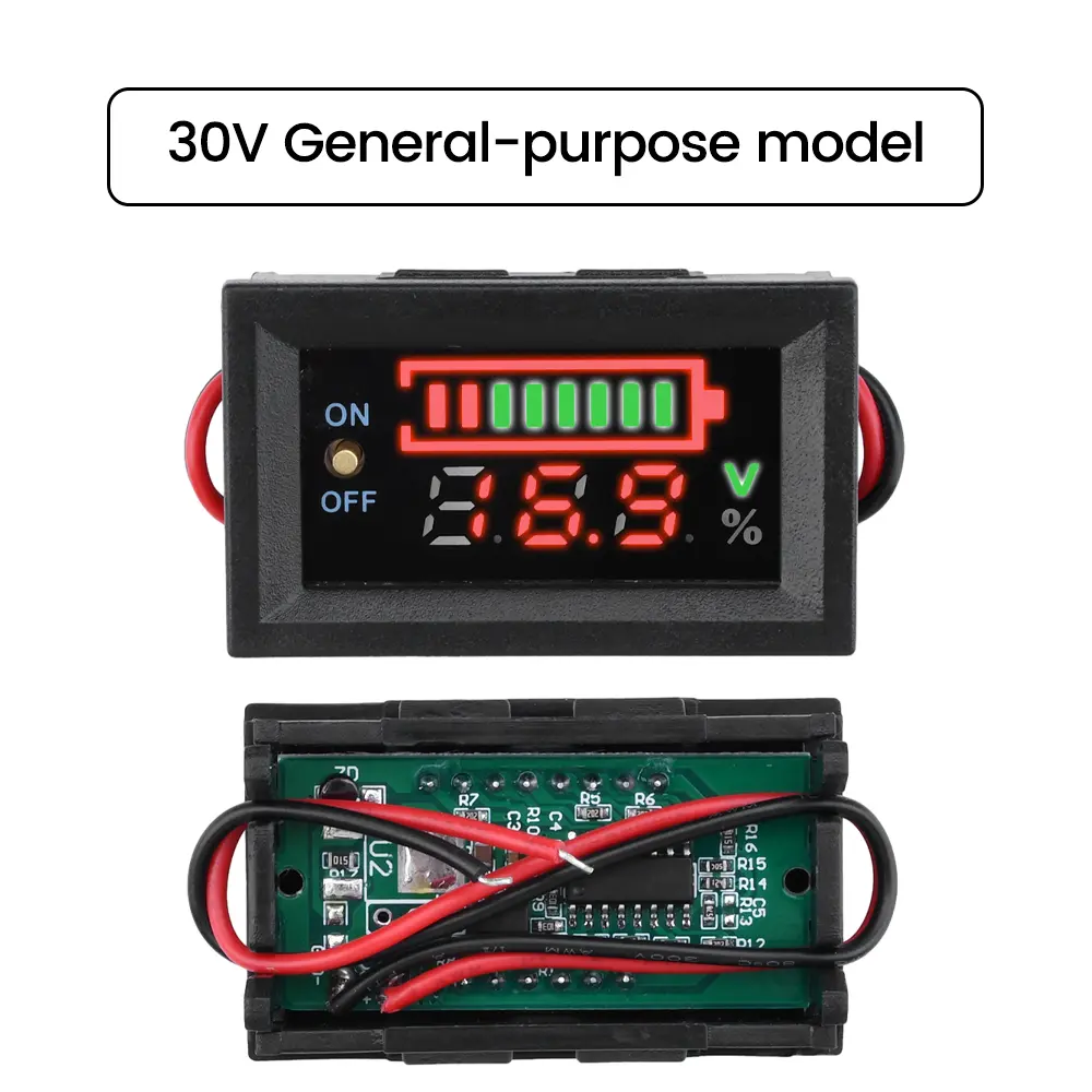 Digital Battery Level Indicator 18650 Lithium Battery Capacity Tester Meter Voltmeter Lead Acid Battery Monitor Meter 30V 7-100V