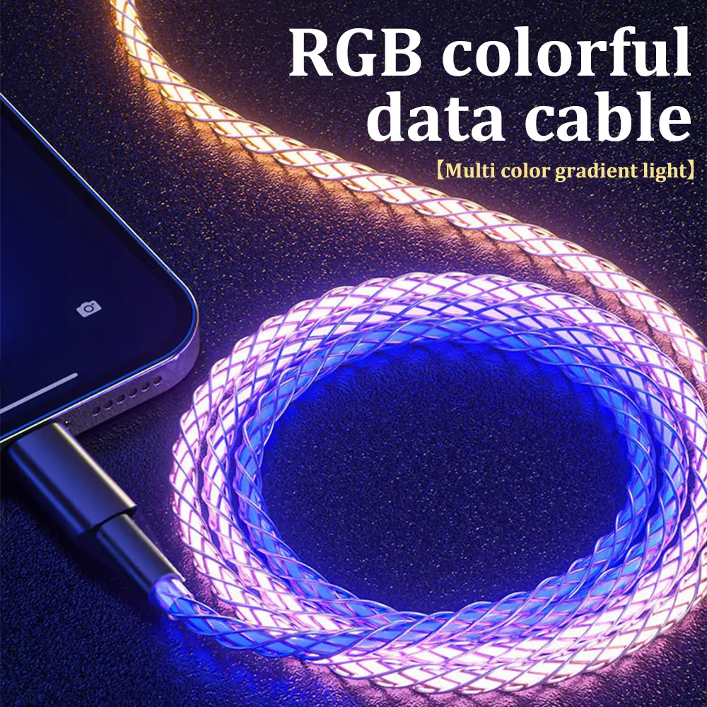 PD120W Fast Charging Data Cables RGB Breathing Luminous Gradient Light Data Cable Car Charging Line USB/Type-C to Type-C Charger