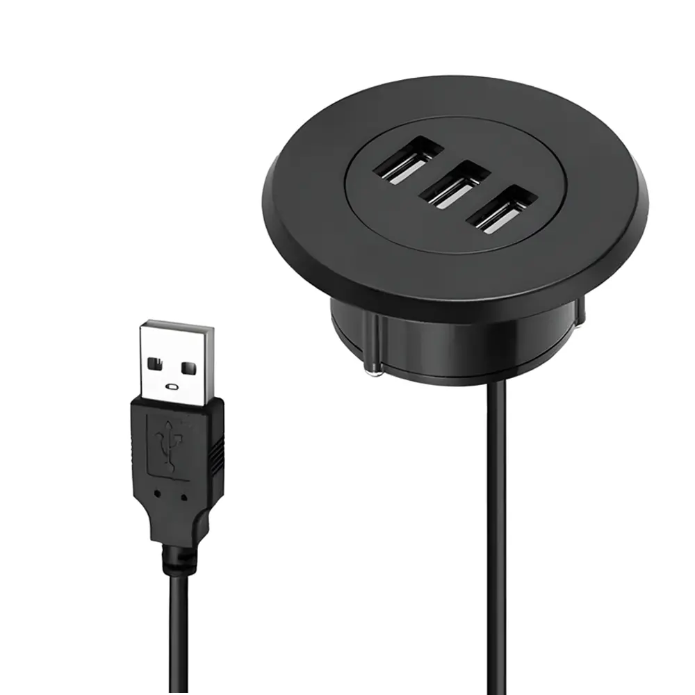 Multi Port USB Desktop Embedded Charger For Mobile Phone 3 In 1 USB HUB Computer Desk One Drag Three Data Line Splitter Charging