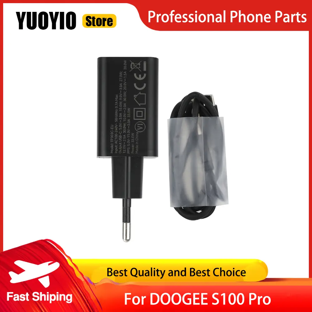 Charger 100% Original New For DOOGEE S100 Pro Official Quick Charging Adapter + USB Cable Data Line Phone