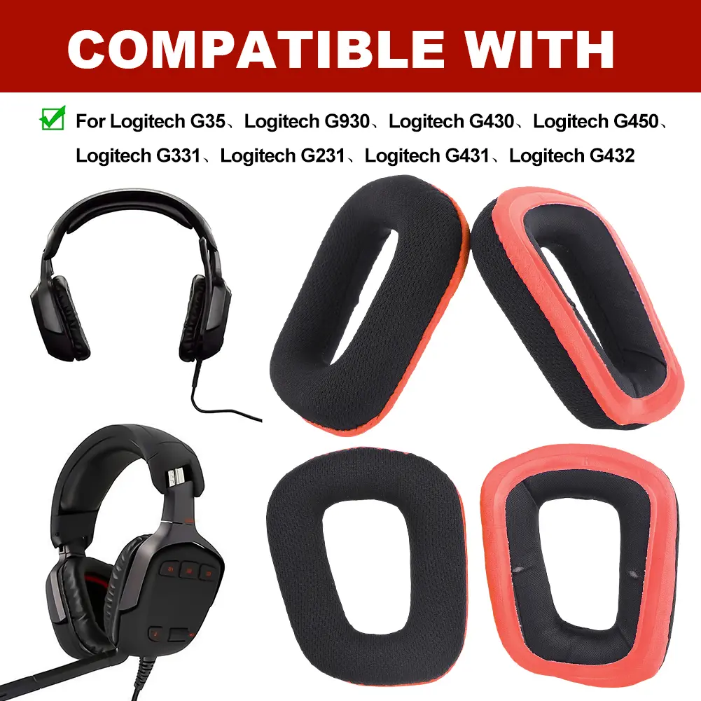 1 Pair Replacement Ear Cushion Memory Foam Earmuffs Protein Leather/Mesh Fabric Ear Cups Cover for Logitech G331 G231 G431 G432