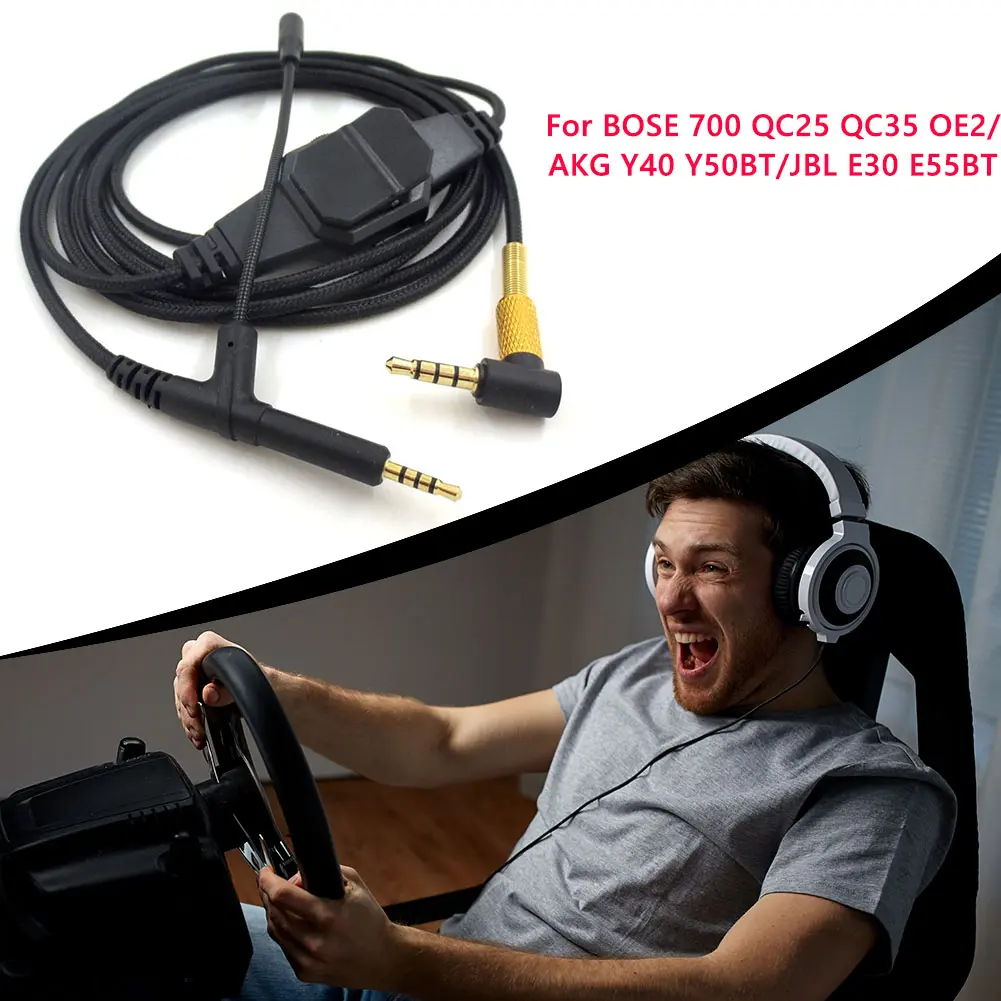 Earphone Cable Cord Aux Cable 3.5mm Male to 2.5mm Male Audio Gaming Headphone Cord w/Detachable Microphone