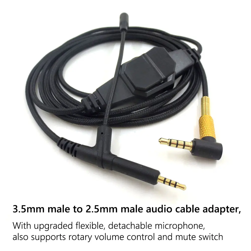 Earphone Cable Cord Aux Cable 3.5mm Male to 2.5mm Male Audio Gaming Headphone Cord w/Detachable Microphone