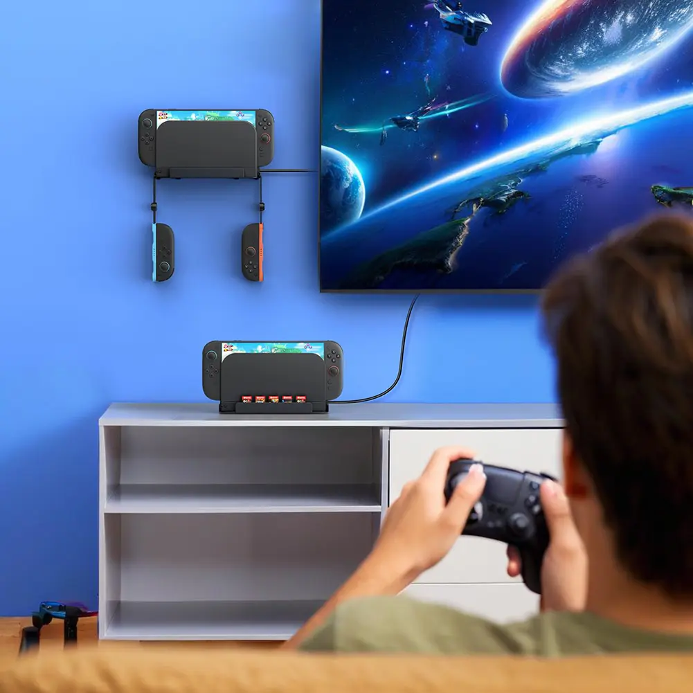 Metal Wall Bracket with 5 Game Card Holders and 4 Joy-Con Brackets Storage Organizer for Nintendo Switch2 Game Accessories
